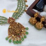 Lakshmi with 4 Layer Beads Chain Short Neck Set - Image 3