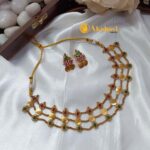 Lakshmi Coin and Oval Stone 3 Layer Short Neck Set