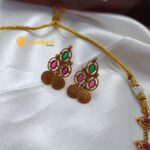 Lakshmi Coin and Oval Stone 3 Layer Short Neck Set - Image 3