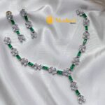 Silver Polish Floral Green Stone Neck Set - Image 3