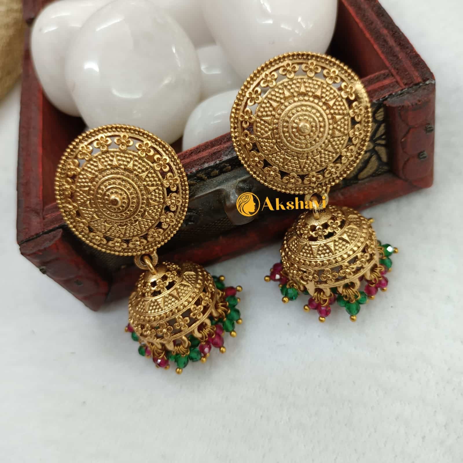 101140.1.1.jpeg ntique Oval Lorials Jhumkas - Image 1