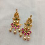 Peacock Pink Crystal Kundan Stone Short Neck Set - Image 2
