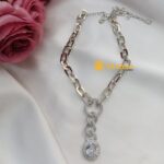 Oval Designer AD Silver Polish Short Neck Set - Image 2