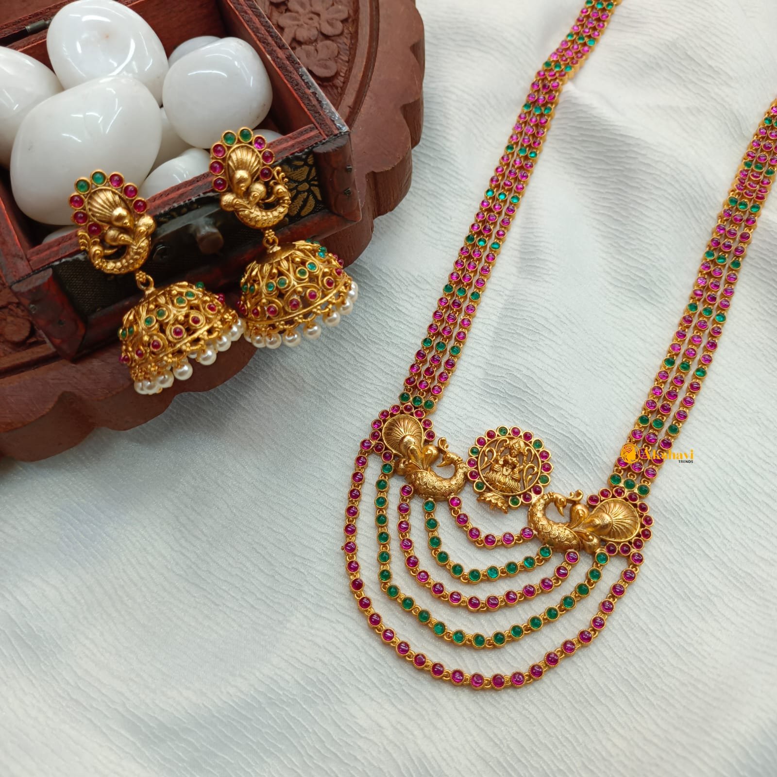 101751.1.1.jpeg Antique Lakshmi Multi 3 Layer Long Haram - Image 1