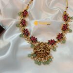 Lakshmi Lotus Short Neck Set With Beads - Image 3