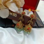 Coral Jhumka with Aqua Green Beads