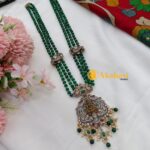 3 Layer Green Beads Mala with Victorian Lakshmi Pe - Image 2