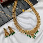Floral Multi Green Beads Rice Pearl Long Haram