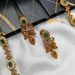 Antique Mango Ruby & Green Stone Long Neck Set - Image 2