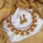 Fancy White and Ruby Short Neck Set