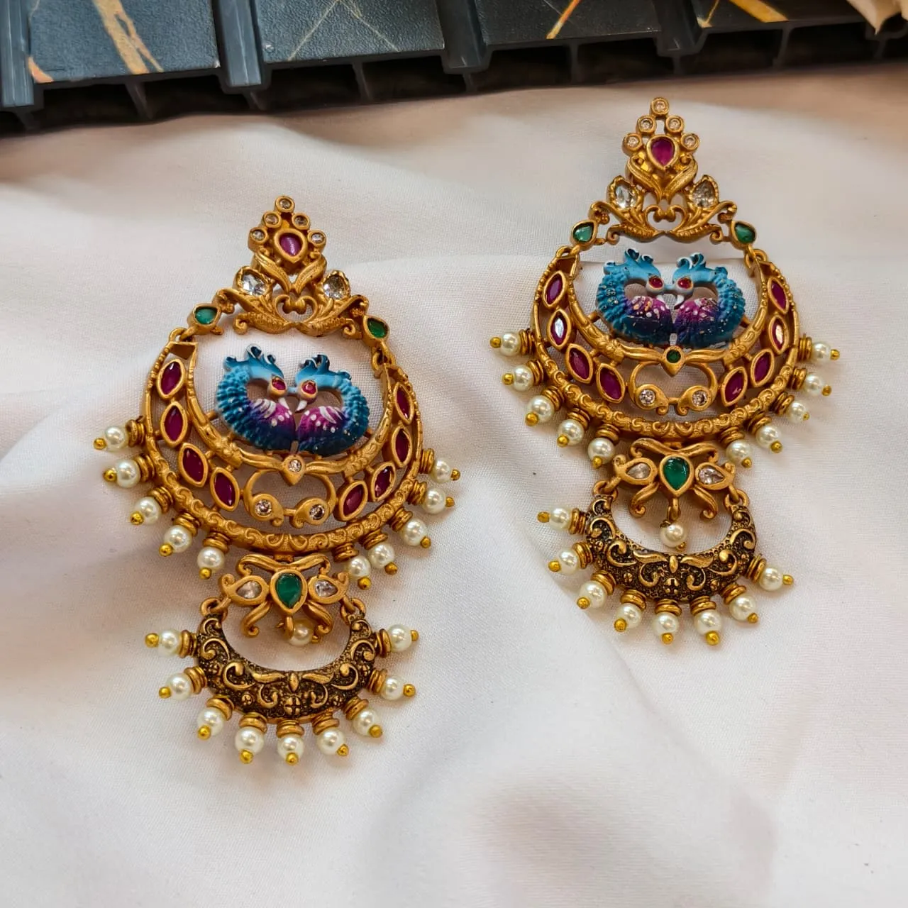 102646.1-2.webp Peacock Meenakari Chandbali Earrings - Image 1