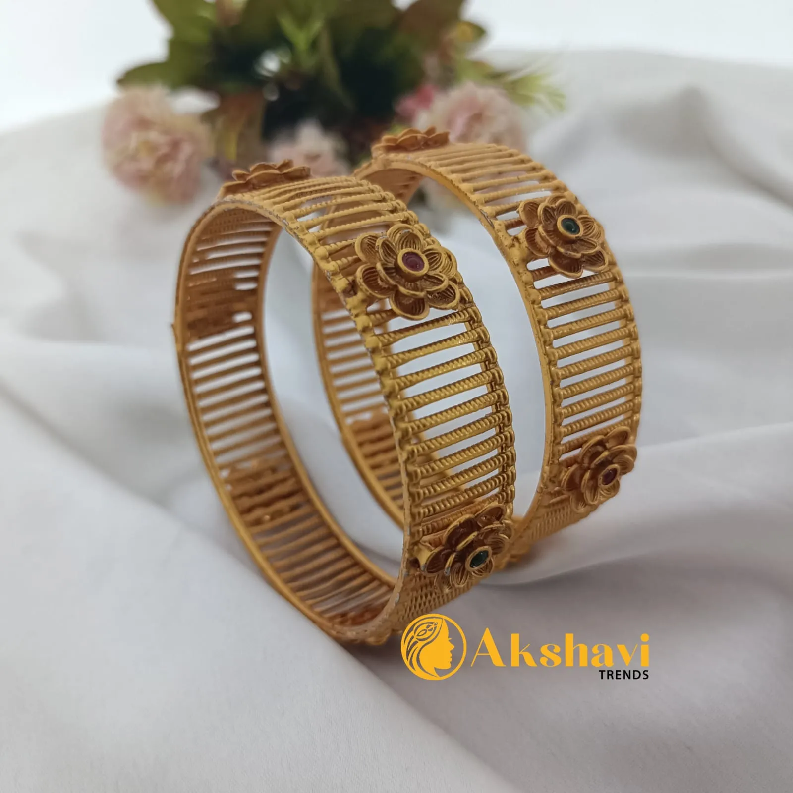 102814.1.3-1.webp Matt Gold Bangles R&G Oval Stones - Image 1