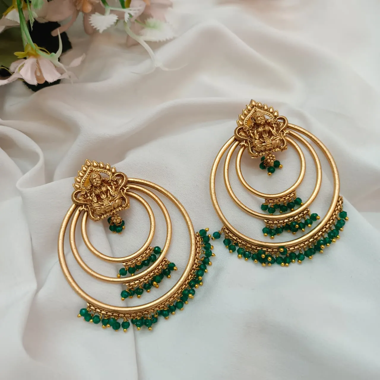 102888.1-3.webp Antique Lakshmi Green Cluster Earrings - Image 1