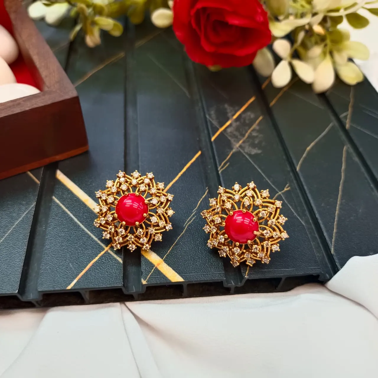 103038.1.1-2.webp Coral Floral Earrings - Image 1