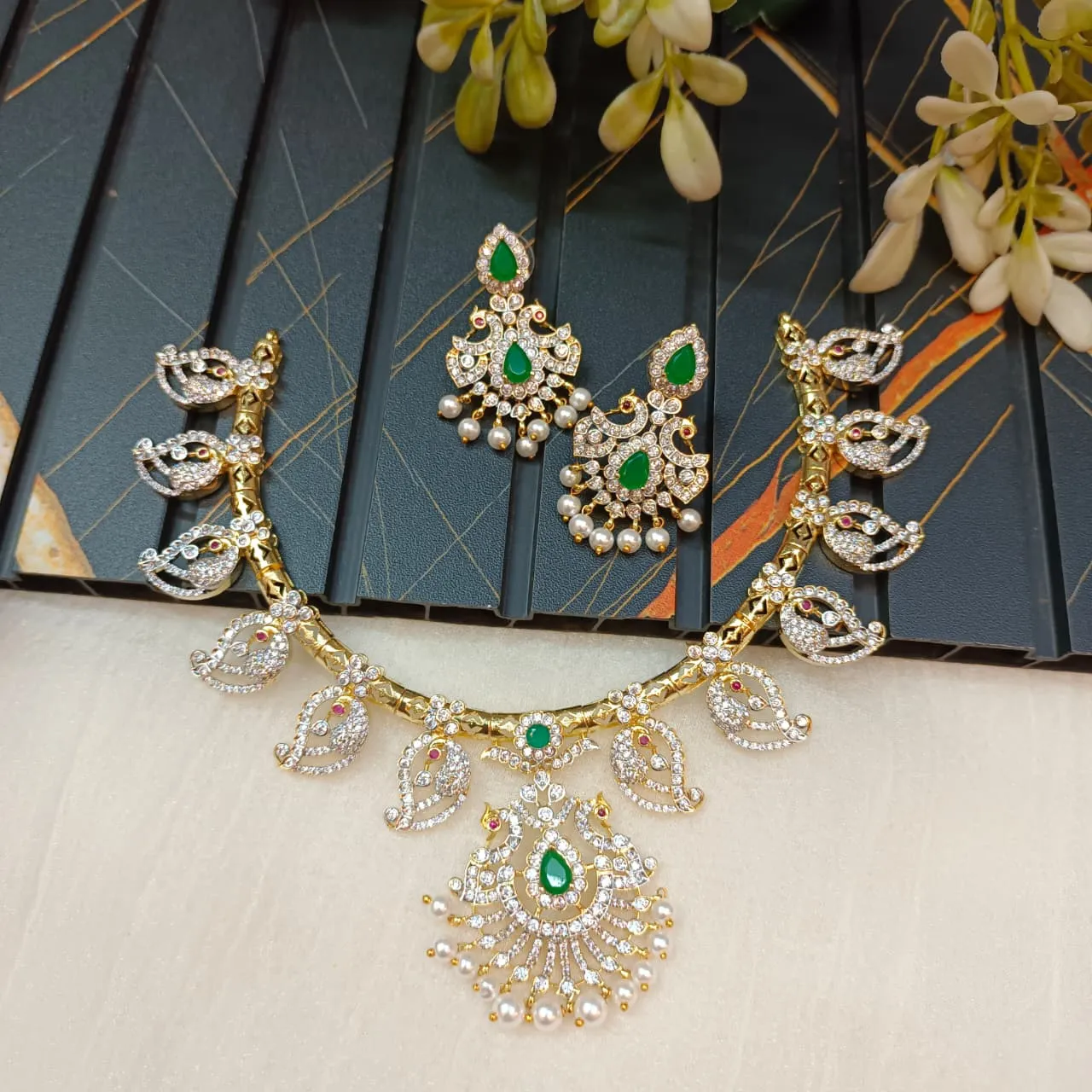 103073.1.1-3.webp AD Peacock And Mango Short Neck Set - Image 1