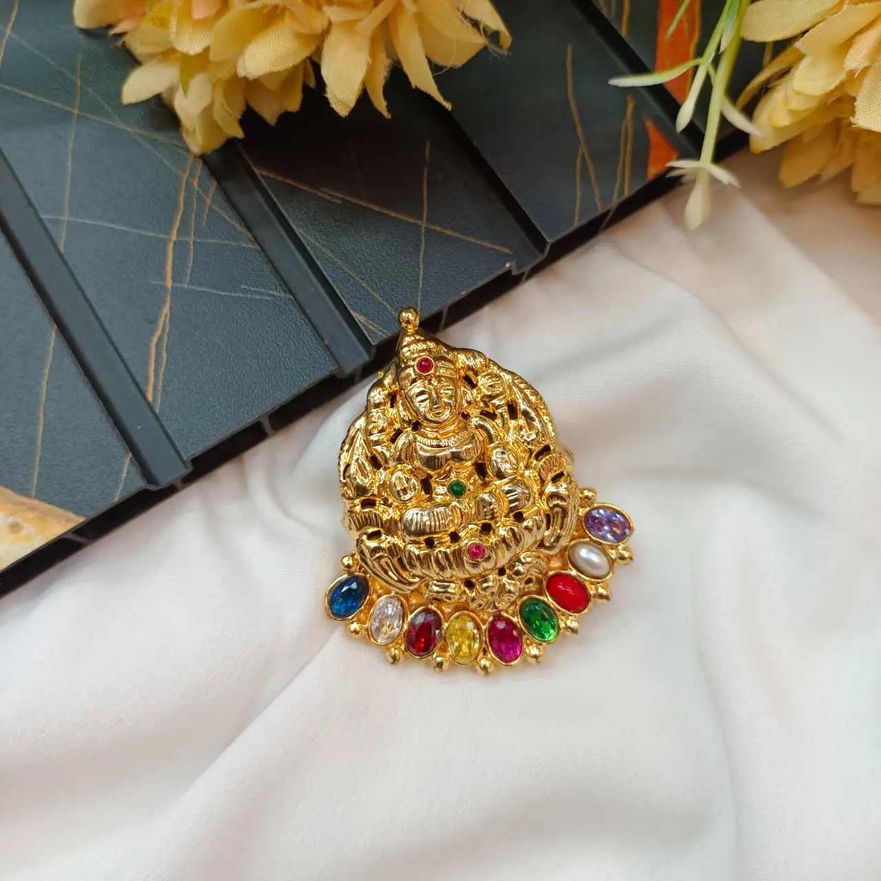 103389.1.1-1.webp Navaratna Lakshmi Pendant Gold - Image 1