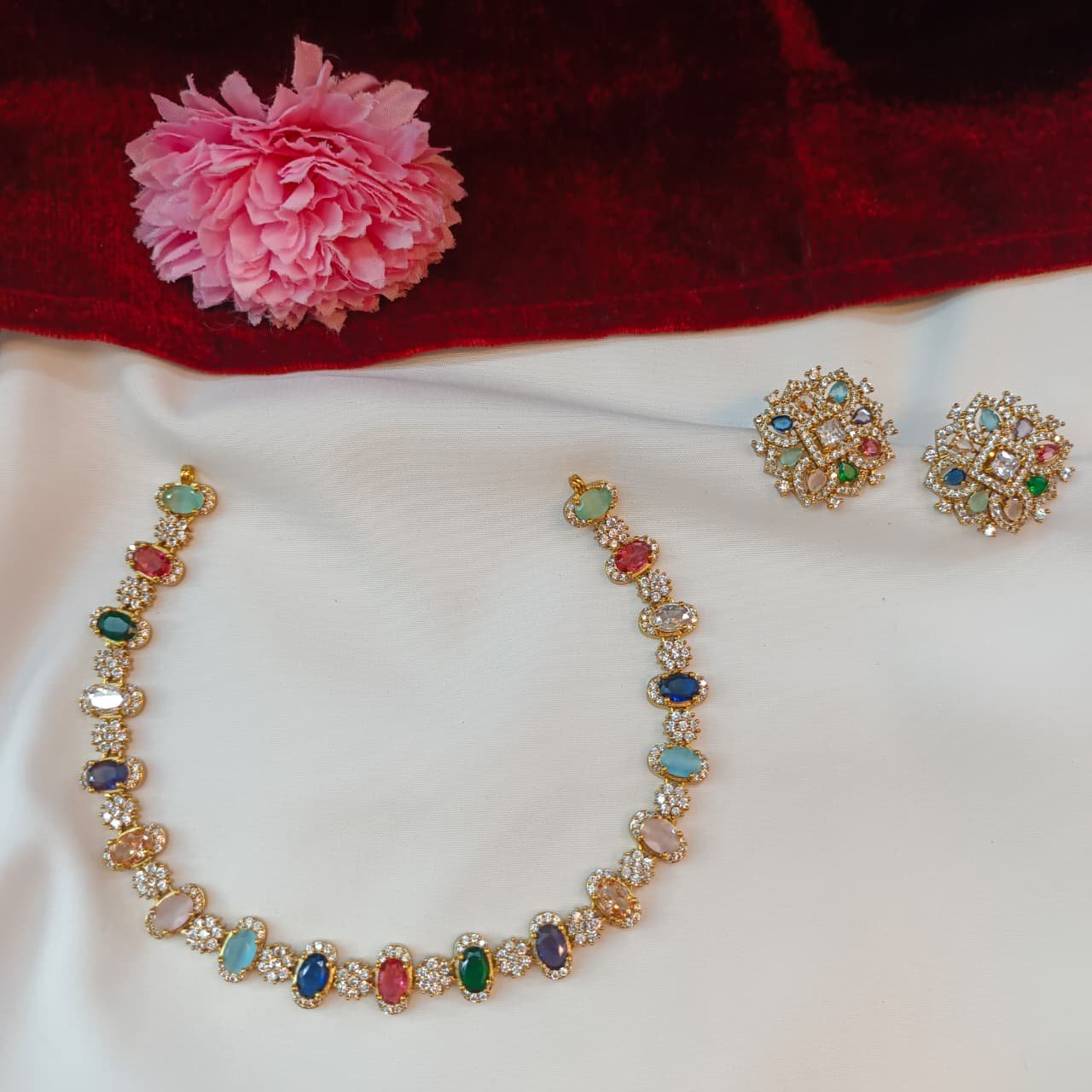 104230.1.1Akshavi-Trends-3.jpeg Milky Oval Stone Short Neck Set - Image 1