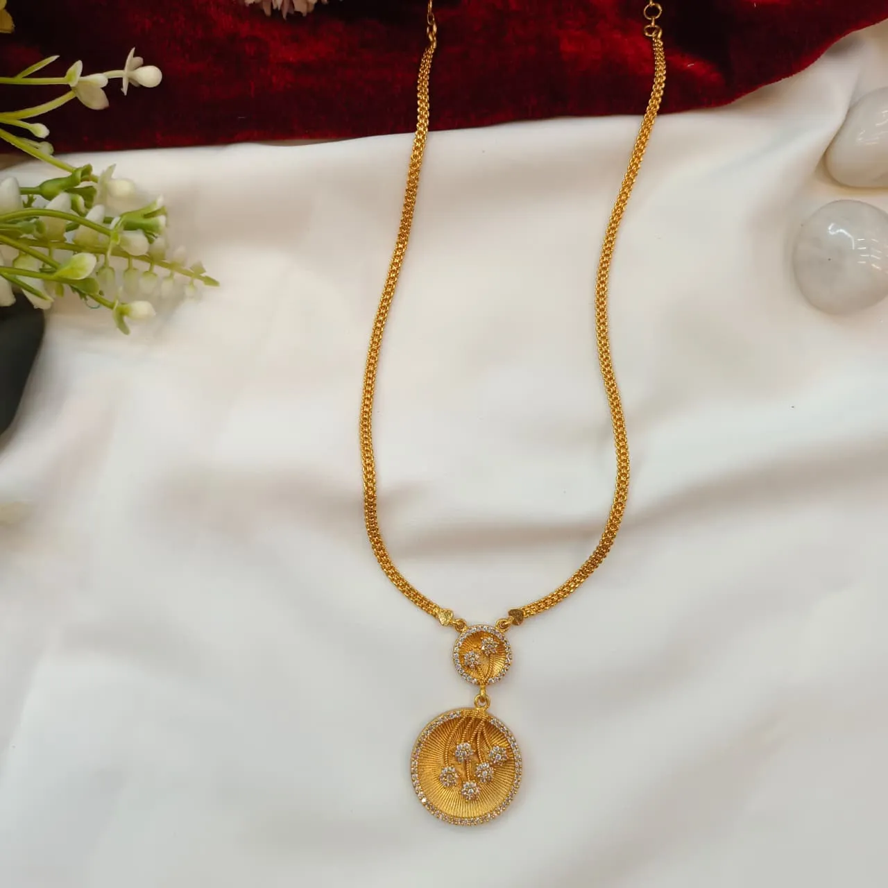 104436.1.1 Akshavi Trends Short NEcklace (2) AD Floral Pendant Long Necklace - Image 1