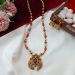 Peacock Crescent Pendant With Coral and Amla Ball