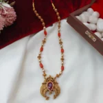 Peacock Crescent Pendant With Coral and Amla Ball - Image 3