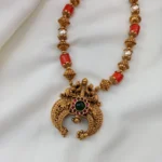 Peacock Crescent Pendant With Coral and Amla Ball - Image 4
