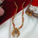 Peacock Crescent Pendant With Coral and Amla Ball - Image 3