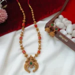 Peacock Crescent Pendant With Coral and Amla Ball