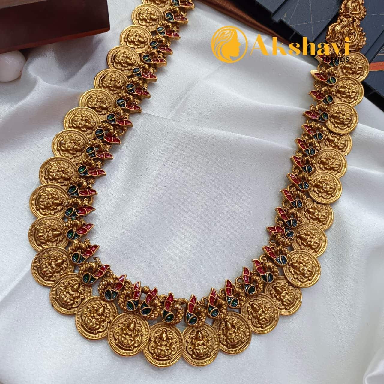 Ganapathy Lakshmi Coin With Peacock Long Neck Set - Image 4