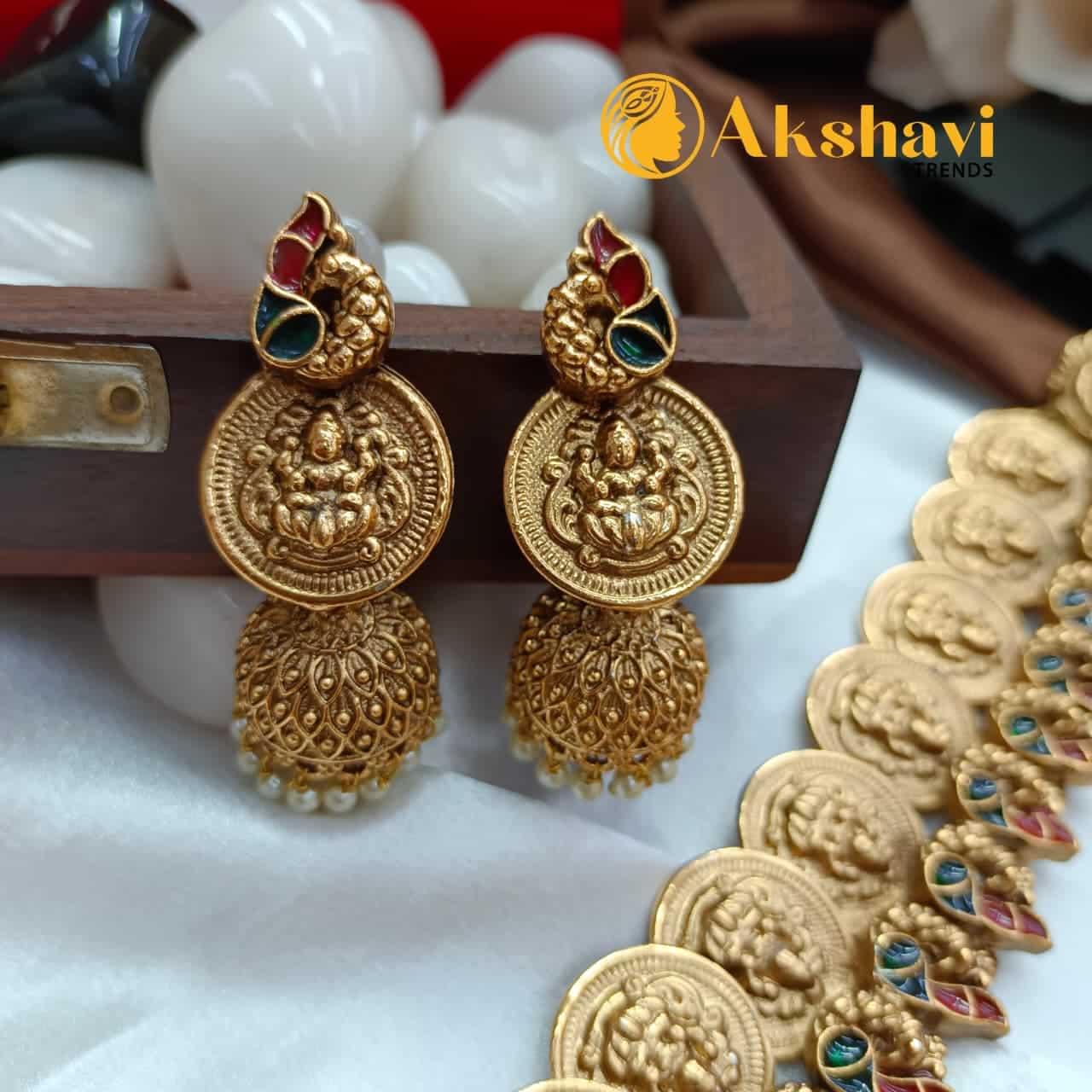 Ganapathy Lakshmi Coin With Peacock Long Neck Set - Image 3