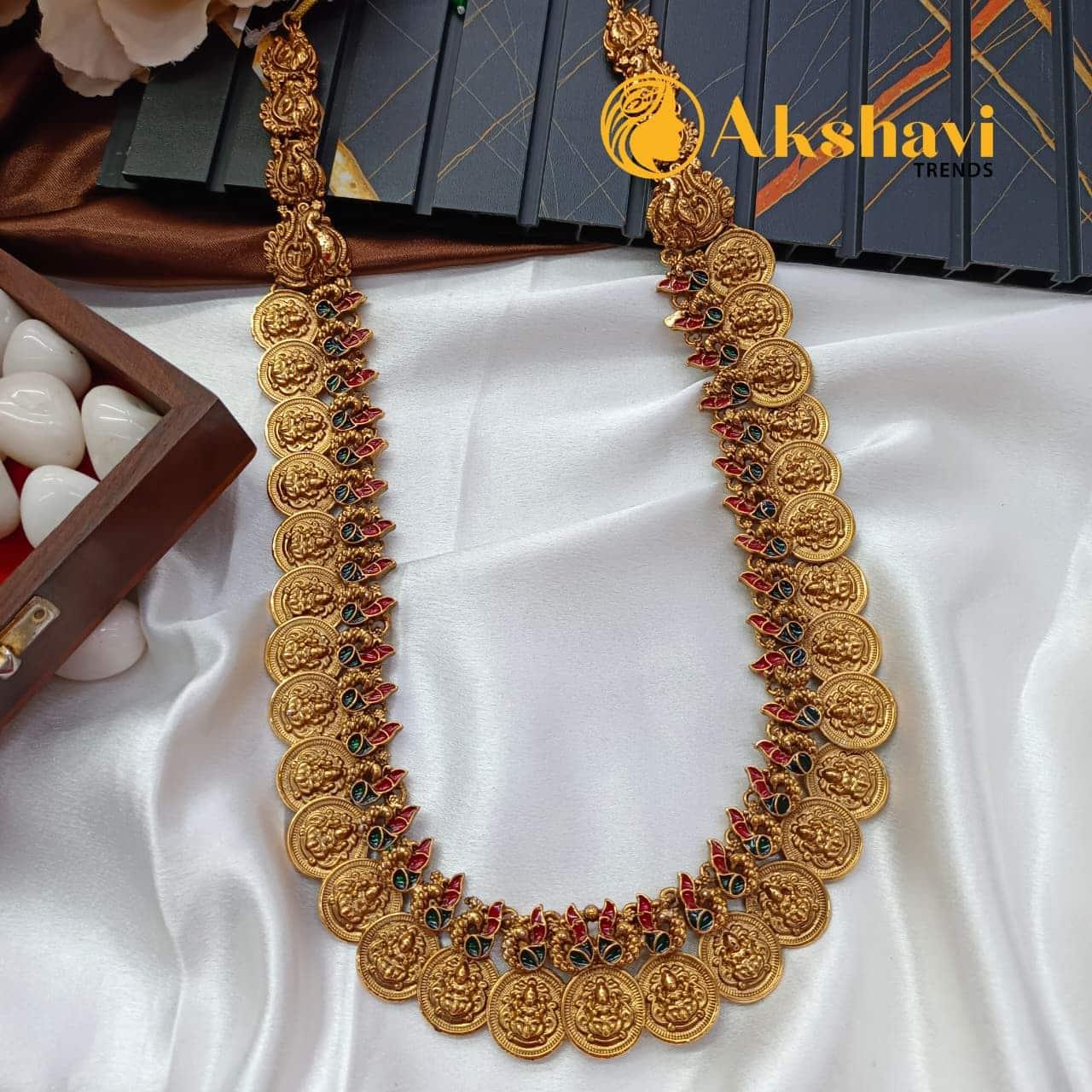 Ganapathy Lakshmi Coin With Peacock Long Neck Set - Image 2