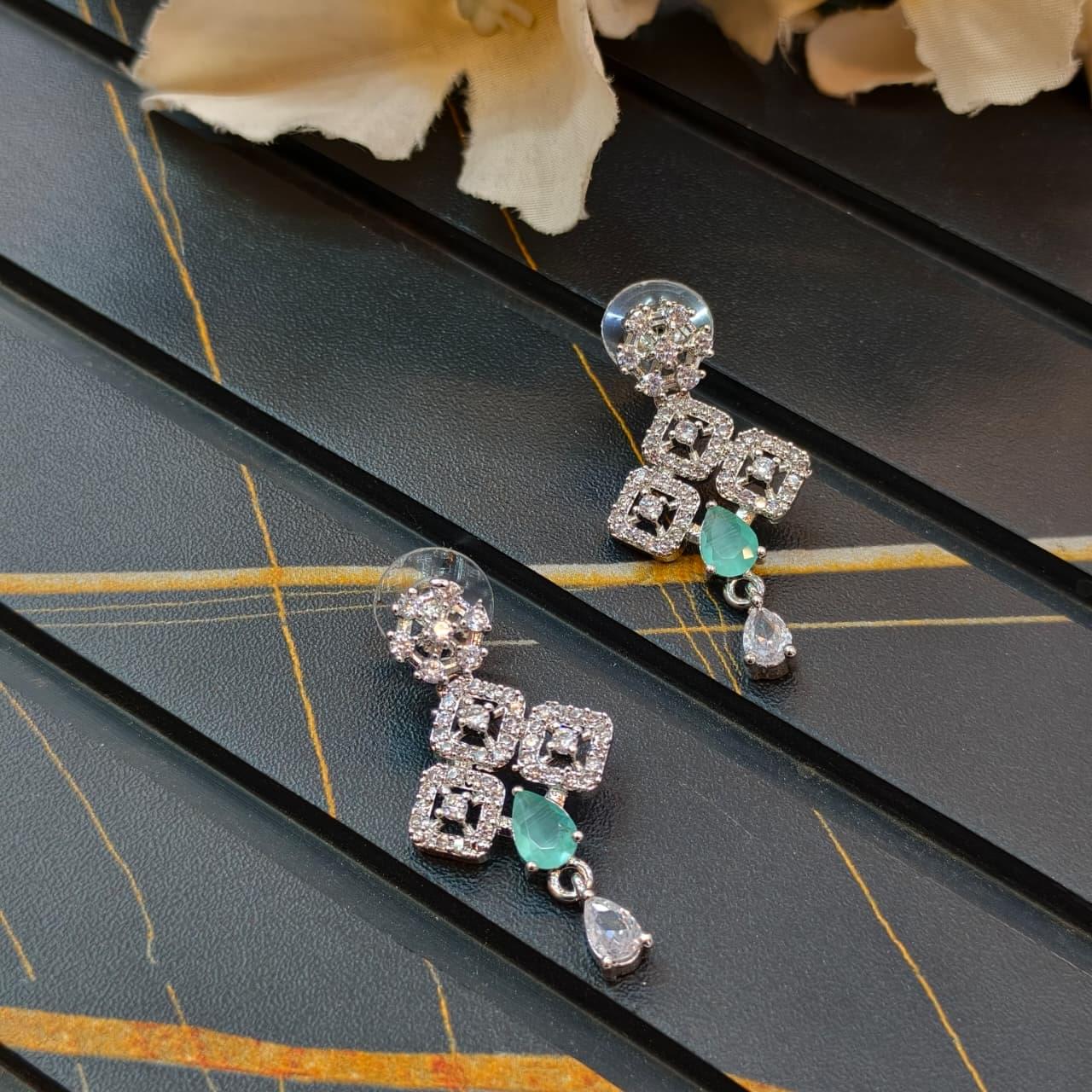 AD Cubic Thilak Silver Earrings - Image 1
